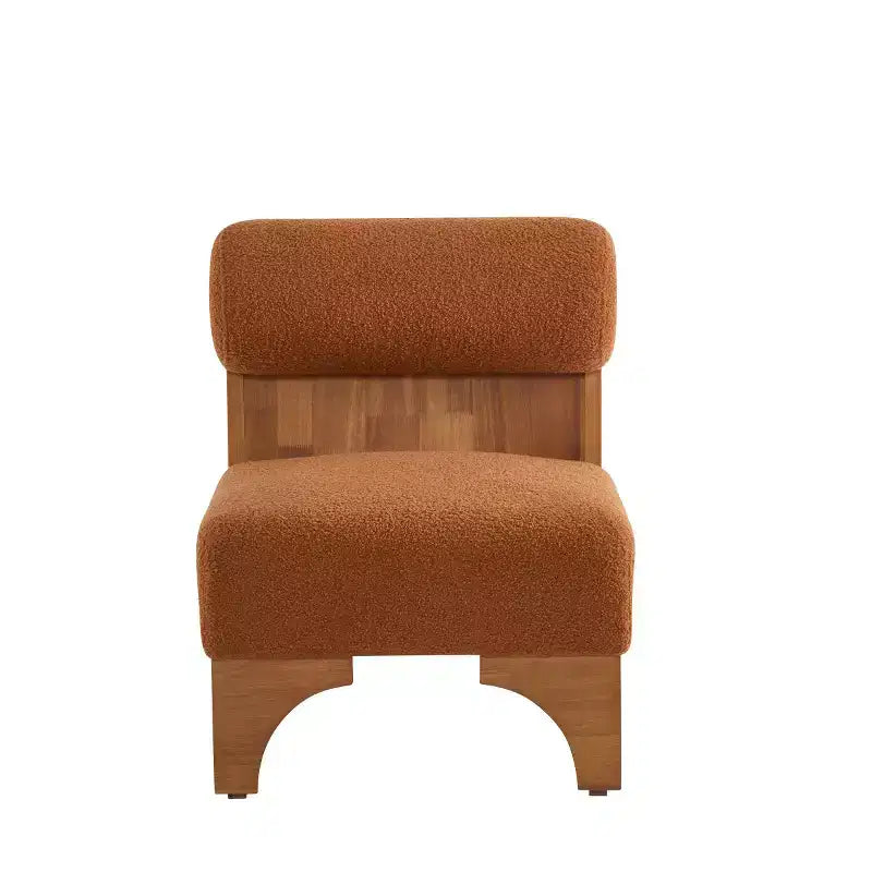 Fauteuil d'appoint moderne en bouclette avec dossier roulé et structure en bois massif pour salon, chambre ou bureau