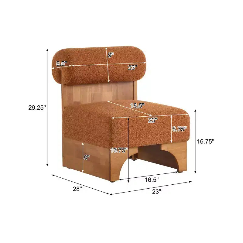 Fauteuil d'appoint moderne en bouclette avec dossier roulé et structure en bois massif pour salon, chambre ou bureau