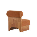 Fauteuil d'appoint moderne en bouclette avec dossier roulé et structure en bois massif pour salon, chambre ou bureau