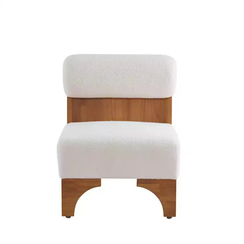 Fauteuil d'appoint moderne en bouclette avec dossier roulé et structure en bois massif pour salon, chambre ou bureau