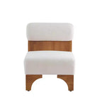 Fauteuil d'appoint moderne en bouclette avec dossier roulé et structure en bois massif pour salon, chambre ou bureau