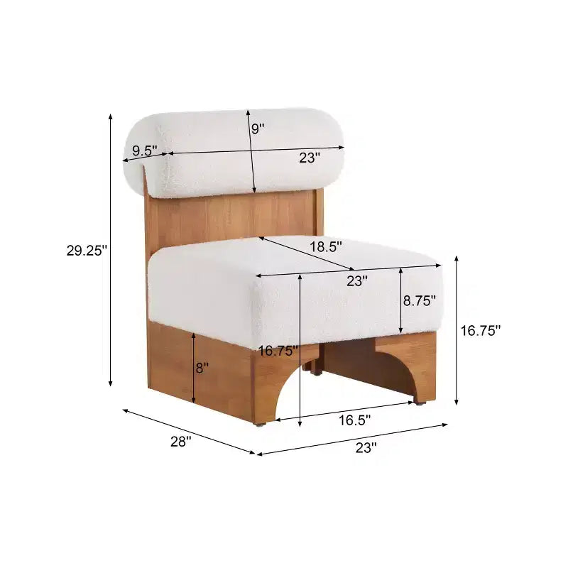 Fauteuil d'appoint moderne en bouclette avec dossier roulé et structure en bois massif pour salon, chambre ou bureau