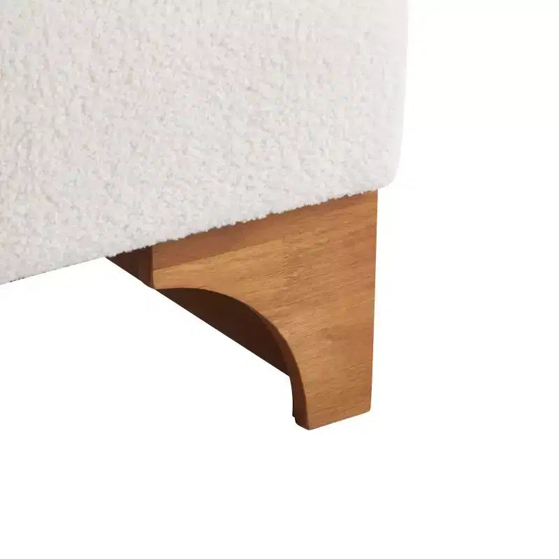 Fauteuil d'appoint moderne en bouclette avec dossier roulé et structure en bois massif pour salon, chambre ou bureau