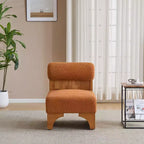 Fauteuil d'appoint moderne en bouclette avec dossier roulé et structure en bois massif pour salon, chambre ou bureau