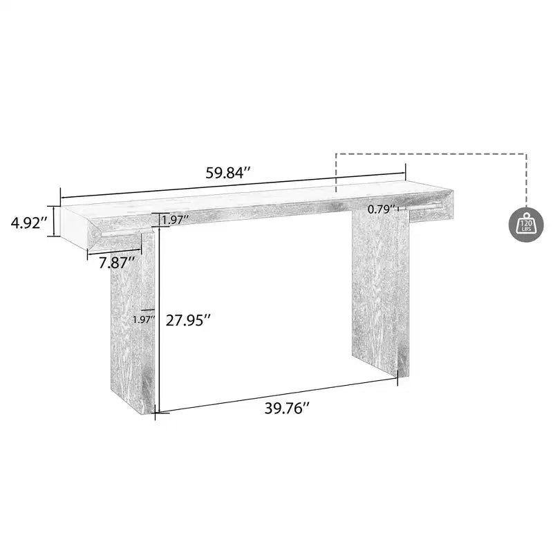Console de Ferme Rustique 60 po, Table d'Entrée Étroite Effet Bois Vieilli pour Salon, Couloir