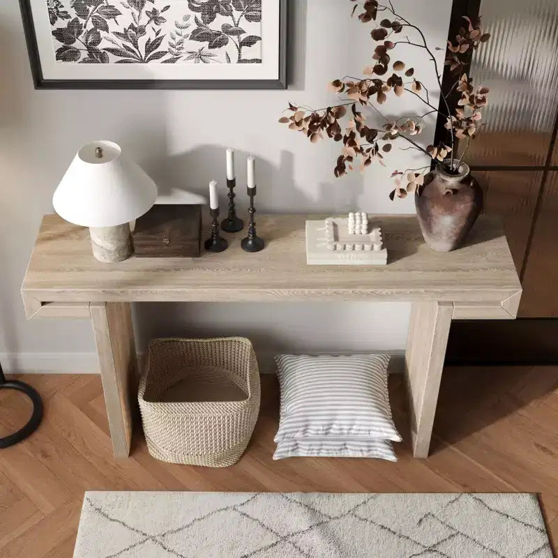 Console de Ferme Rustique 60 po, Table d'Entrée Étroite Effet Bois Vieilli pour Salon, Couloir