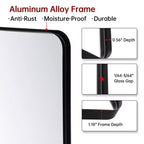 Miroir de salle de bain rectangulaire, 40x36, cadre en aluminium noir, grand miroir de vanité avec verre trempé