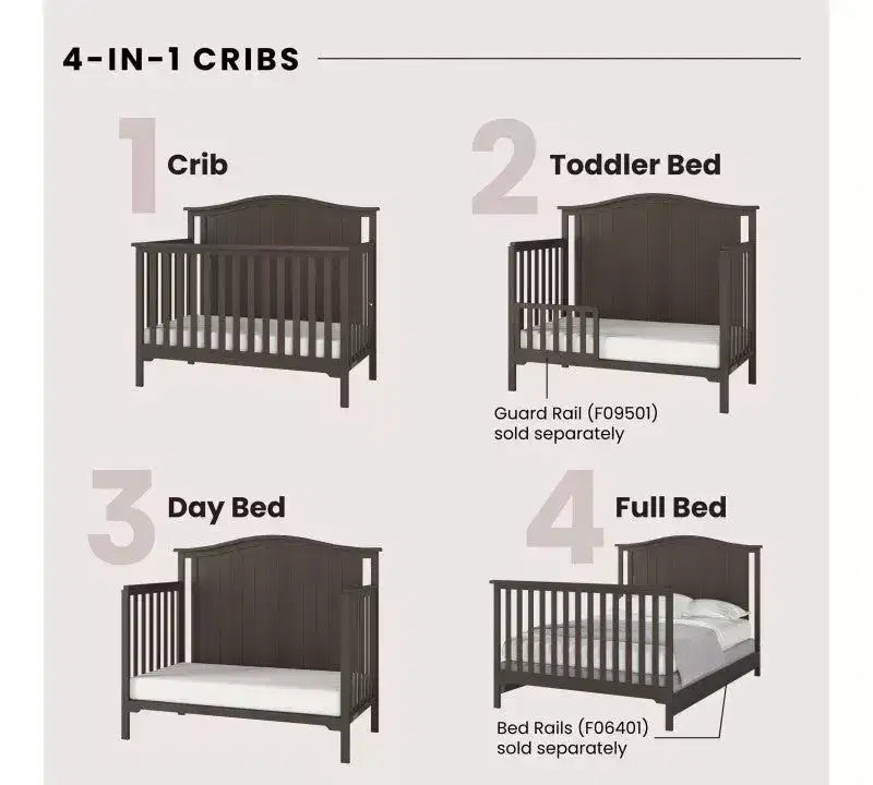 Ensemble de chambre de bébé 3 pièces, comprend un lit de bébé évolutif 4-en-1 et une table à langer