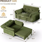 Canapé convertible avec lit gigogne, canapé-lit causeuse convertible 3-en-1 en chenille, dossier inclinable et poche latérale, assemblage sans outils