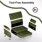 Canapé convertible avec lit gigogne, canapé-lit causeuse convertible 3-en-1 en chenille, dossier inclinable et poche latérale, assemblage sans outils