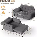 Canapé convertible avec lit gigogne, canapé-lit causeuse convertible 3-en-1 en chenille, dossier inclinable et poche latérale, assemblage sans outils