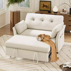 Canapé convertible avec lit gigogne, canapé-lit causeuse convertible 3-en-1 en chenille, dossier inclinable et poche latérale, assemblage sans outils
