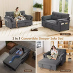 Canapé convertible avec lit gigogne, canapé-lit causeuse convertible 3-en-1 en chenille, dossier inclinable et poche latérale, assemblage sans outils