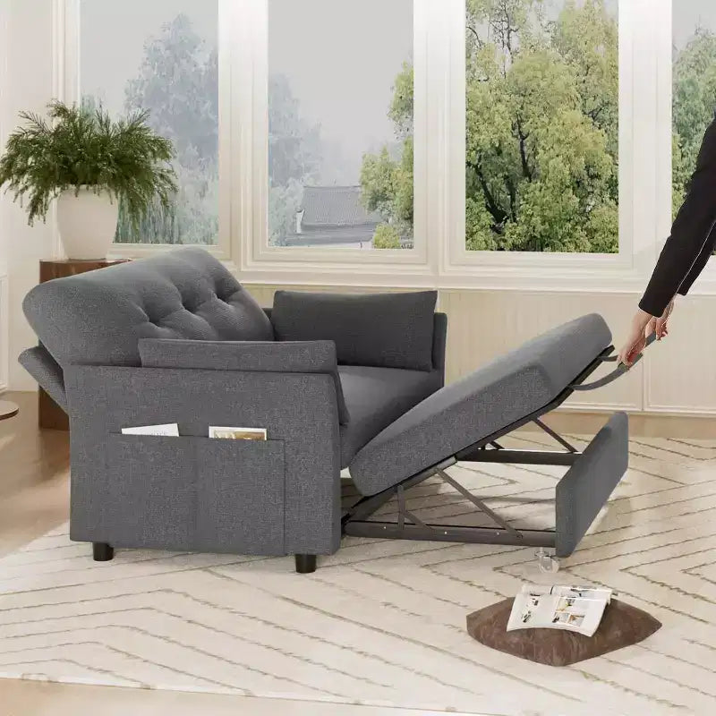 Canapé convertible avec lit gigogne, canapé-lit causeuse convertible 3-en-1 en chenille, dossier inclinable et poche latérale, assemblage sans outils