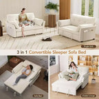 Canapé convertible avec lit gigogne, canapé-lit causeuse convertible 3-en-1 en chenille, dossier inclinable et poche latérale, assemblage sans outils