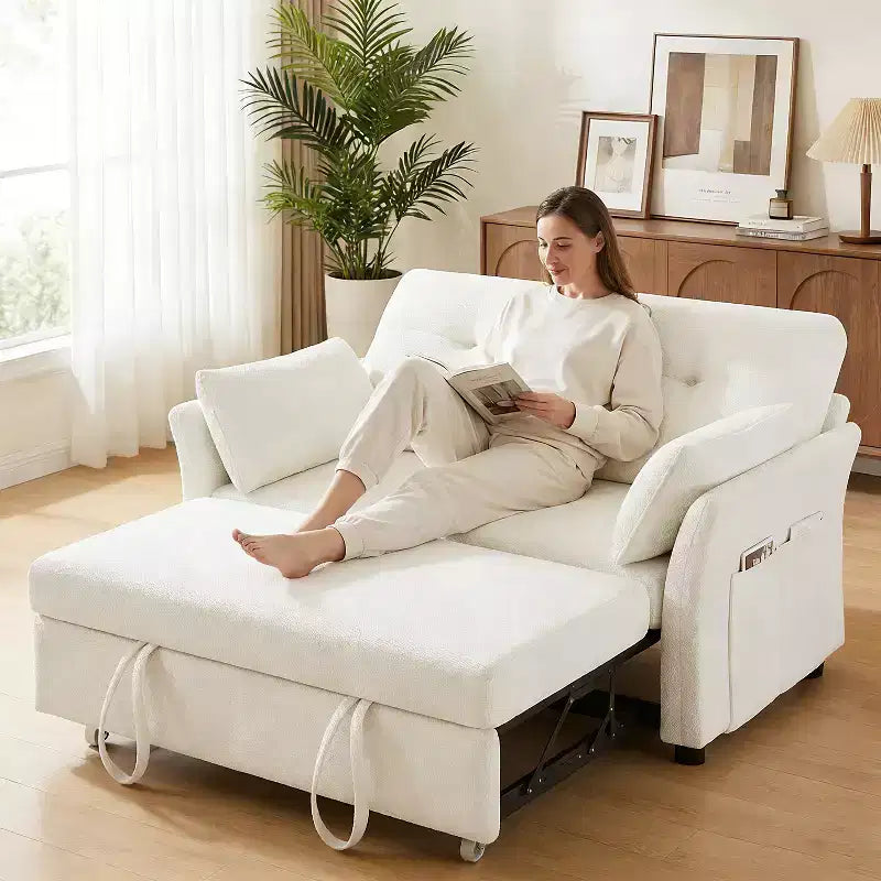 Dyonery Sleeper Sofa with Pull-Out Bed,3-in-1 Chenille Convertible Loveseat Sofa Bed,Reclining Backrest and Side Pocket,Tool-Free Assembly