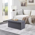 TUYOHW Foldable Storage Ottoman Bench,Soft Linen Fabric Bench for Storage & Seating,30 Footrest Bench for Living Room,250lbs Capacity