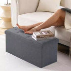 Banc de rangement pliant ottoman, banc en tissu de lin doux pour le rangement et les sièges, banc repose-pieds de 30 pouces pour le salon, capacité de 113 kg