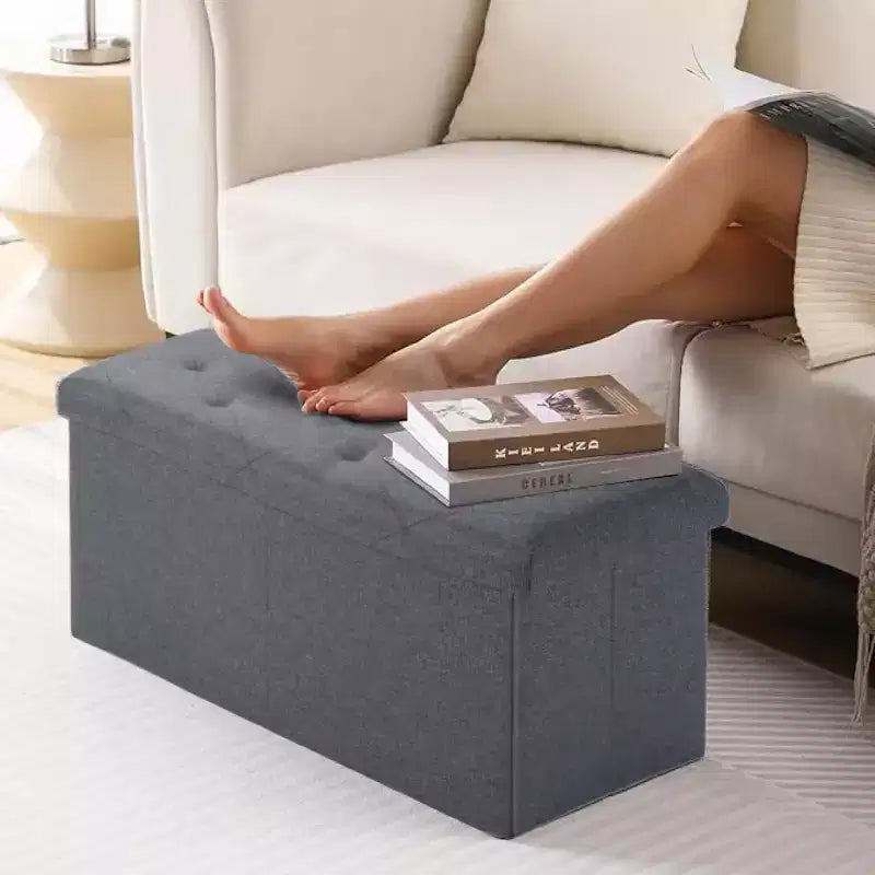 Banc de rangement pliant ottoman, banc en tissu de lin doux pour le rangement et les sièges, banc repose-pieds de 30 pouces pour le salon, capacité de 113 kg