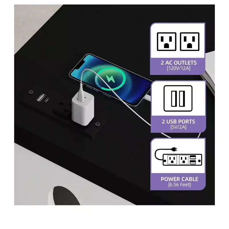Bureau d'ordinateur de 57 pouces avec classeur, plateau de clavier, bureau d'ordinateur noir et blanc en acier avec 5 tiroirs, bureau de direction avec prises de courant