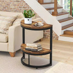 TUYOHW Half-Moon End Table,Minimalist Small Side Table for Couch & Bedside,23.6 Height,Brown+Black