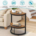 Table d'appoint demi-lune, petite table d'appoint minimaliste pour canapé et chevet, hauteur 60 cm, marron+noir