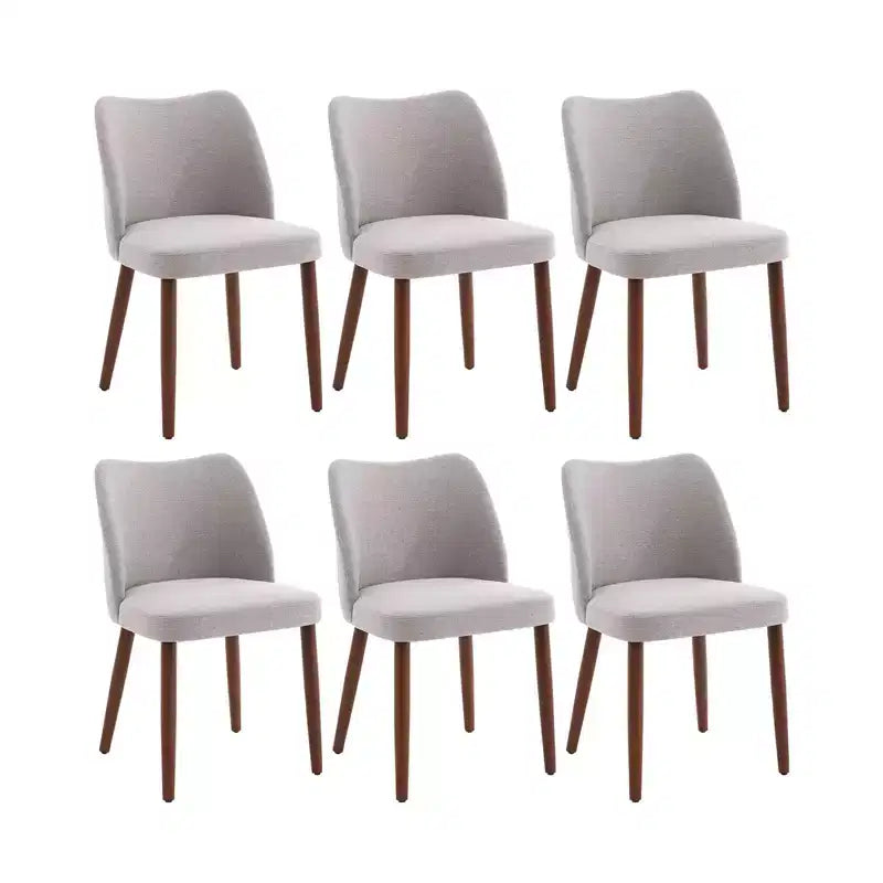 Modern Wing Back Dining Chairs Set of 6 - Upholstered, Thick Cushions, Wood Legs, Leveling Feet - Kitchen Dining Room, Linen or PU Leather,Gray