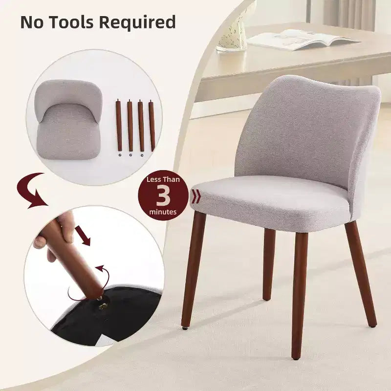 Lot de 6 chaises de salle à manger modernes à dossier ailé - Rembourrées, coussins épais, pieds en bois, pieds réglables - Cuisine Salle à manger, Lin ou cuir PU, Gris
