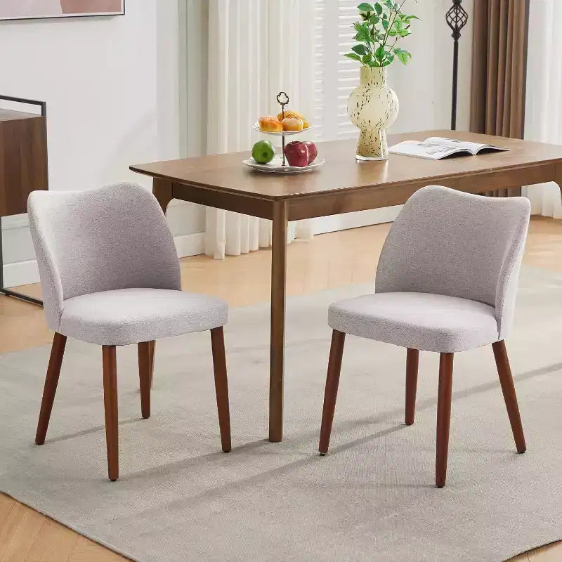 Lot de 6 chaises de salle à manger modernes à dossier ailé - Rembourrées, coussins épais, pieds en bois, pieds réglables - Cuisine Salle à manger, Lin ou cuir PU, Gris