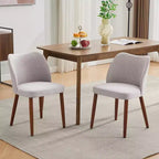 Lot de 6 chaises de salle à manger modernes à dossier ailé - Rembourrées, coussins épais, pieds en bois, pieds réglables - Cuisine Salle à manger, Lin ou cuir PU, Gris