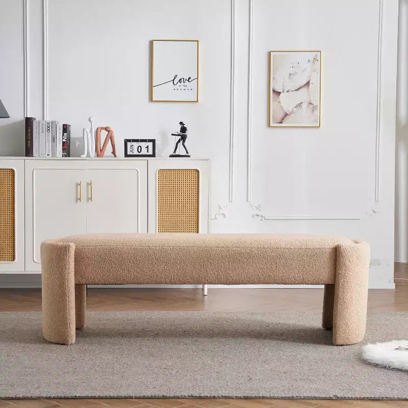 Ottoman Bench, Upholstered Minimalist Footstool with Wood Frame, End of Bed/Entryway/Bedroom/Living Room/Home Office Bench