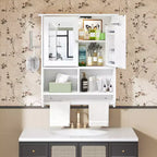 Meuble Haut de Salle de Bain avec Lumière à Détecteur, Armoire à Pharmacie Murale avec Étagères de Rangement et Porte-Serviettes pour Salle de Bain ou Buanderie, Blanc