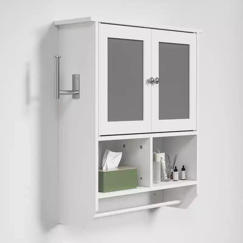 Meuble Haut de Salle de Bain avec Lumière à Détecteur, Armoire à Pharmacie Murale avec Étagères de Rangement et Porte-Serviettes pour Salle de Bain ou Buanderie, Blanc