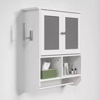 Meuble Haut de Salle de Bain avec Lumière à Détecteur, Armoire à Pharmacie Murale avec Étagères de Rangement et Porte-Serviettes pour Salle de Bain ou Buanderie, Blanc