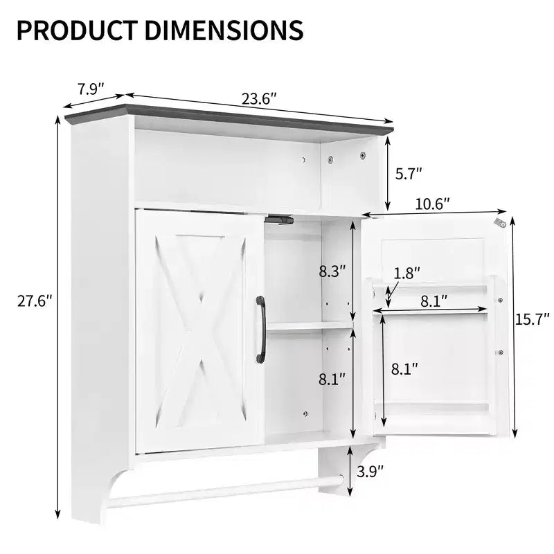 Meuble Haut de Salle de Bain avec Lumière à Détecteur, Armoire à Pharmacie Murale avec Étagères de Rangement et Porte-Serviettes pour Salle de Bain ou Buanderie, Blanc