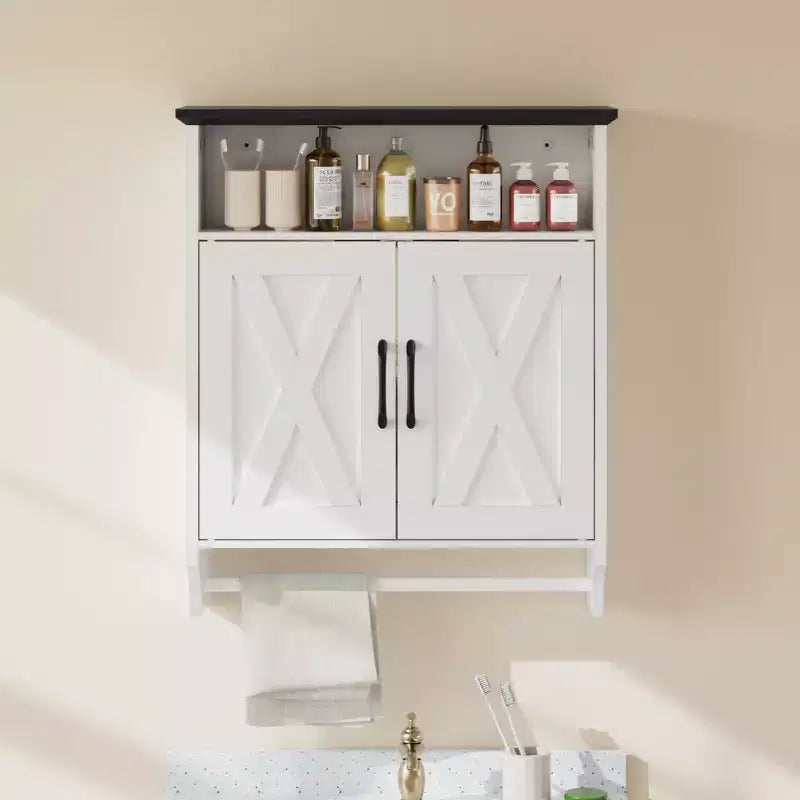 Meuble Haut de Salle de Bain avec Lumière à Détecteur, Armoire à Pharmacie Murale avec Étagères de Rangement et Porte-Serviettes pour Salle de Bain ou Buanderie, Blanc