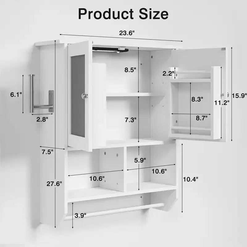 Meuble Haut de Salle de Bain avec Lumière à Détecteur, Armoire à Pharmacie Murale avec Étagères de Rangement et Porte-Serviettes pour Salle de Bain ou Buanderie, Blanc