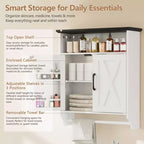 Meuble Haut de Salle de Bain avec Lumière à Détecteur, Armoire à Pharmacie Murale avec Étagères de Rangement et Porte-Serviettes pour Salle de Bain ou Buanderie, Blanc