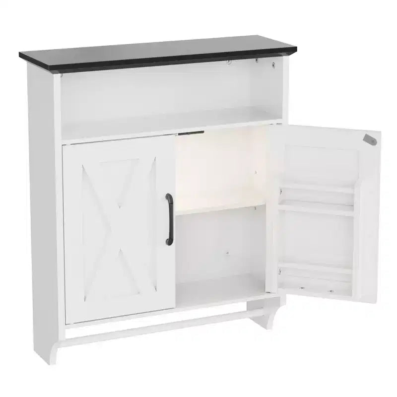 Meuble Haut de Salle de Bain avec Lumière à Détecteur, Armoire à Pharmacie Murale avec Étagères de Rangement et Porte-Serviettes pour Salle de Bain ou Buanderie, Blanc