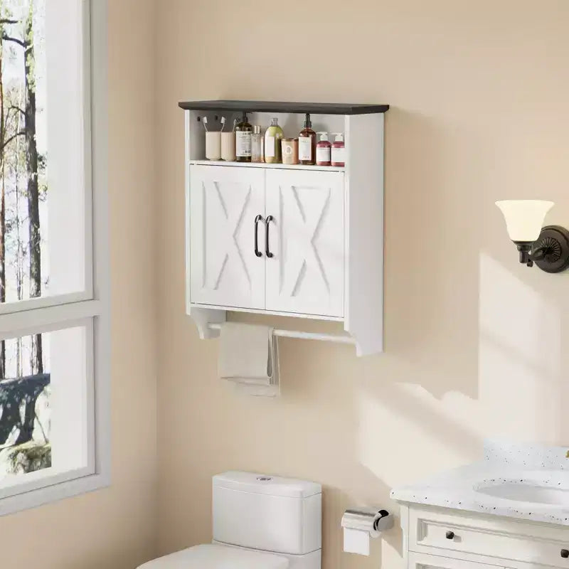 Meuble Haut de Salle de Bain avec Lumière à Détecteur, Armoire à Pharmacie Murale avec Étagères de Rangement et Porte-Serviettes pour Salle de Bain ou Buanderie, Blanc