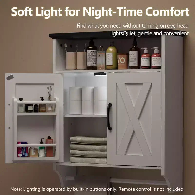 Meuble Haut de Salle de Bain avec Lumière à Détecteur, Armoire à Pharmacie Murale avec Étagères de Rangement et Porte-Serviettes pour Salle de Bain ou Buanderie, Blanc