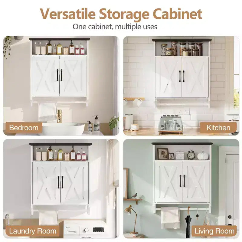 Meuble Haut de Salle de Bain avec Lumière à Détecteur, Armoire à Pharmacie Murale avec Étagères de Rangement et Porte-Serviettes pour Salle de Bain ou Buanderie, Blanc