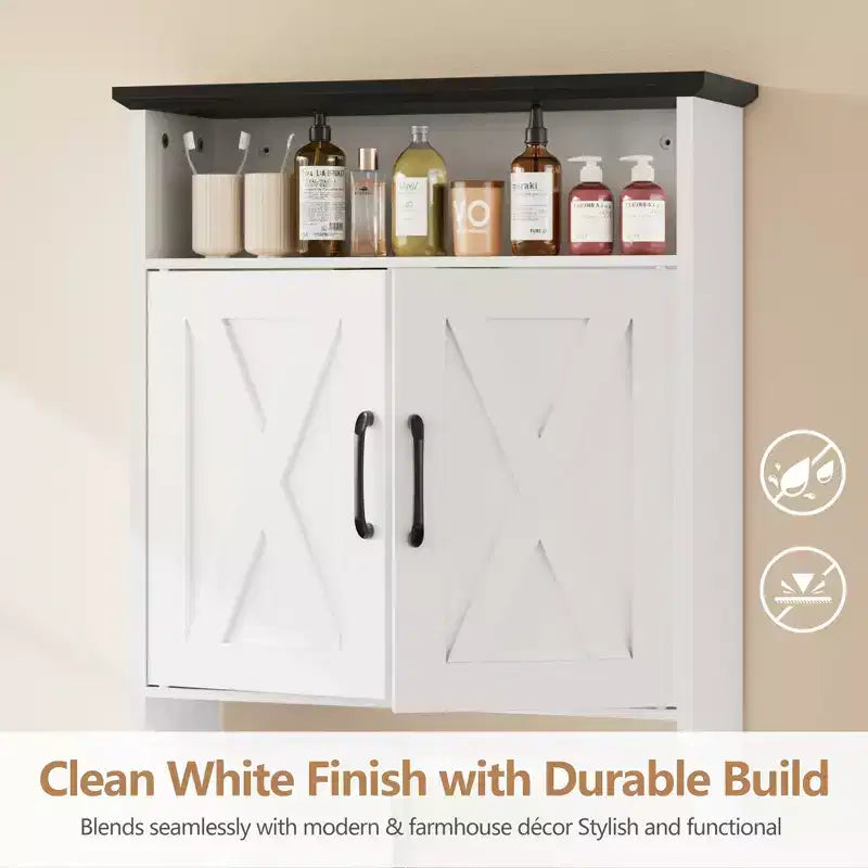 Meuble Haut de Salle de Bain avec Lumière à Détecteur, Armoire à Pharmacie Murale avec Étagères de Rangement et Porte-Serviettes pour Salle de Bain ou Buanderie, Blanc