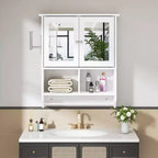 Meuble Haut de Salle de Bain avec Lumière à Détecteur, Armoire à Pharmacie Murale avec Étagères de Rangement et Porte-Serviettes pour Salle de Bain ou Buanderie, Blanc