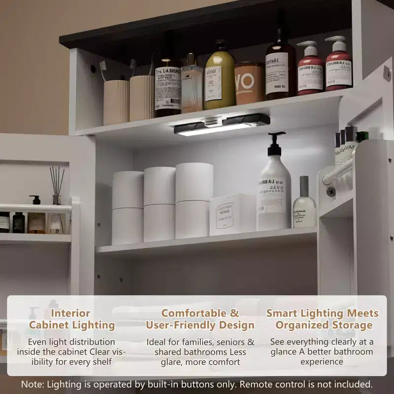 Meuble Haut de Salle de Bain avec Lumière à Détecteur, Armoire à Pharmacie Murale avec Étagères de Rangement et Porte-Serviettes pour Salle de Bain ou Buanderie, Blanc