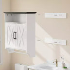 Meuble Haut de Salle de Bain avec Lumière à Détecteur, Armoire à Pharmacie Murale avec Étagères de Rangement et Porte-Serviettes pour Salle de Bain ou Buanderie, Blanc