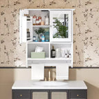 Meuble Haut de Salle de Bain avec Lumière à Détecteur, Armoire à Pharmacie Murale avec Étagères de Rangement et Porte-Serviettes pour Salle de Bain ou Buanderie, Blanc