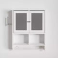 VECELO Bathroom Wall Cabinet with Sensor Light, Wall Mounted Medicine Cabinet with Storage Shelves and Towel Bar for Bathroom or Laundry Room, White