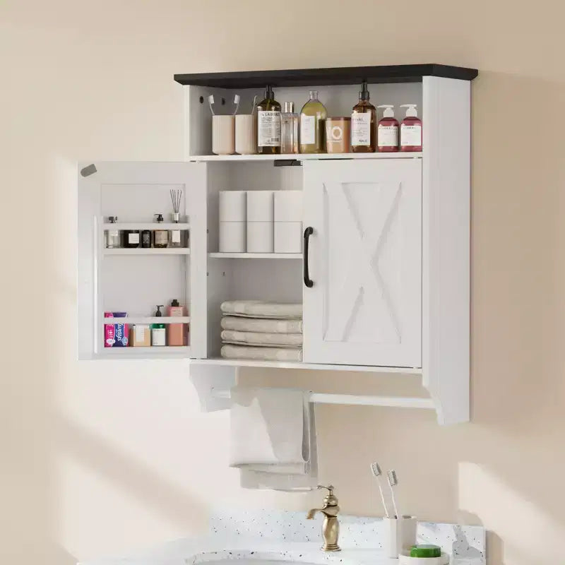 Meuble Haut de Salle de Bain avec Lumière à Détecteur, Armoire à Pharmacie Murale avec Étagères de Rangement et Porte-Serviettes pour Salle de Bain ou Buanderie, Blanc
