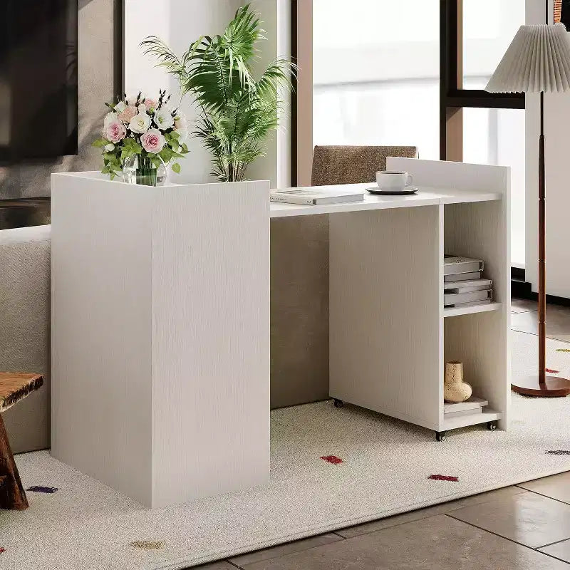 Bureau d'ordinateur pliant de 50 pouces avec étagère et roulettes, Table d'écriture de bureau à domicile avec rangement pour chambre ou bureau d'étude